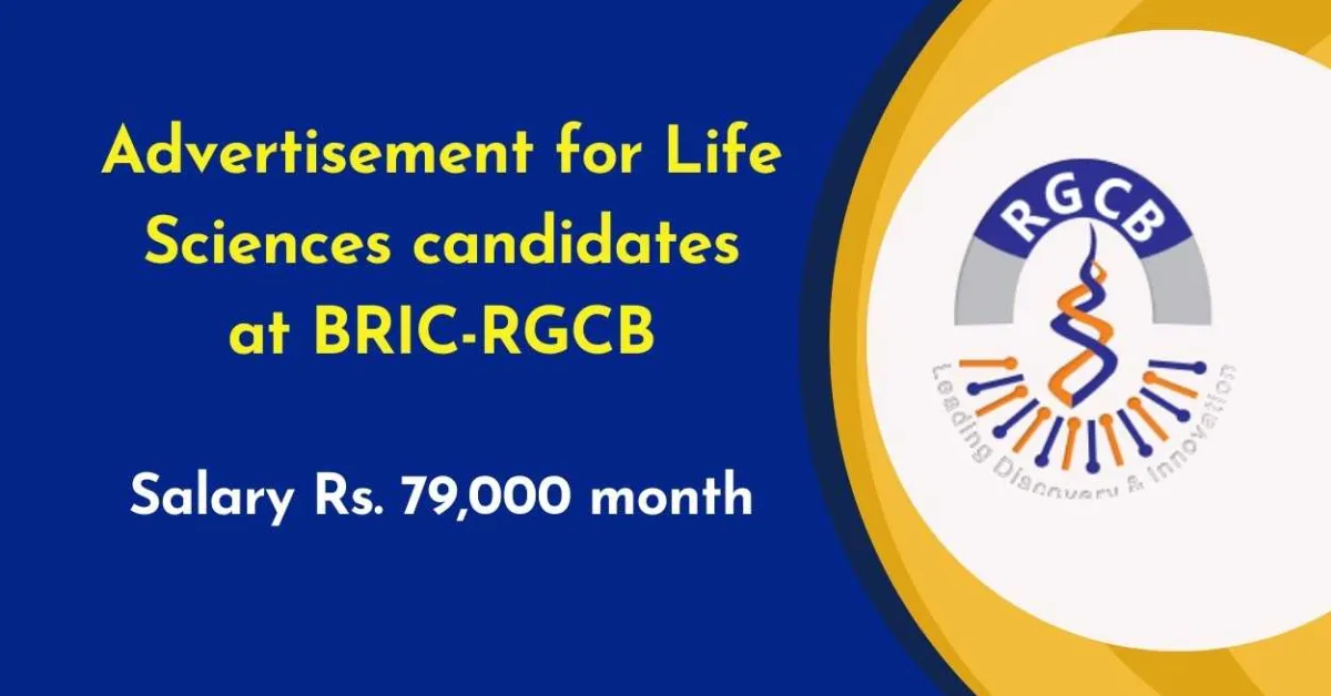 Advertisement for Life Sciences candidates at BRIC-RGCB