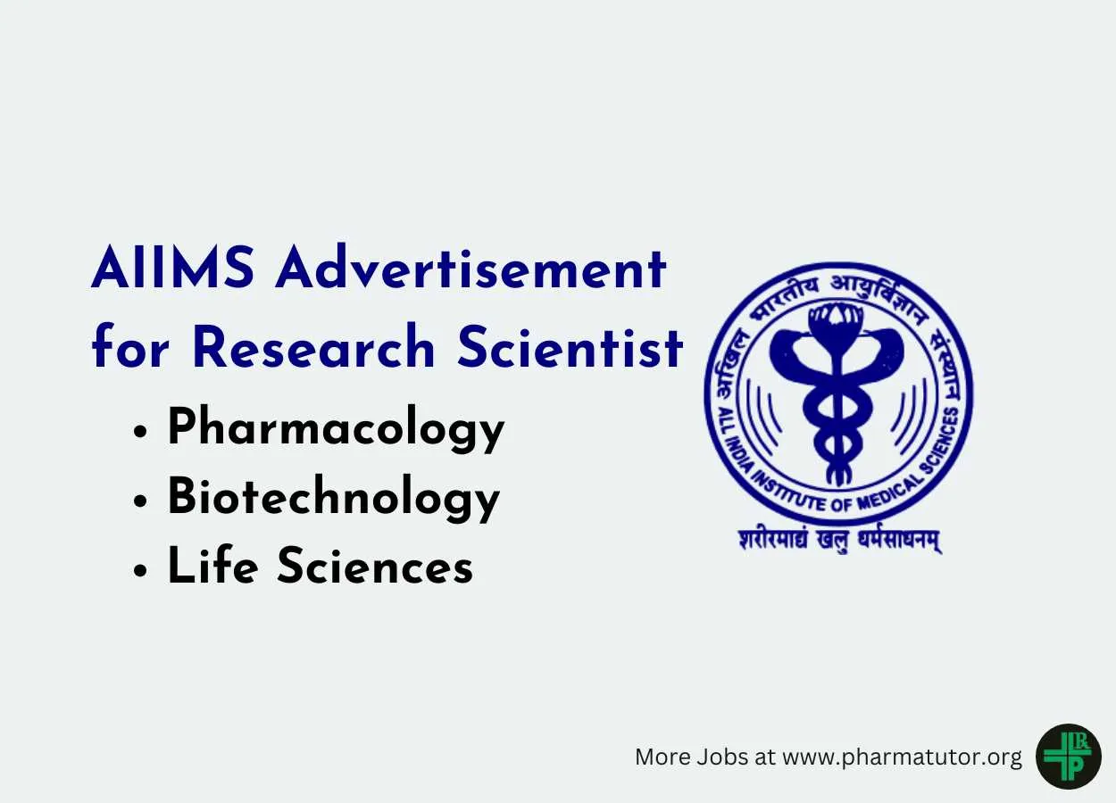 Advertisement for Research Scientist post at AIIMS