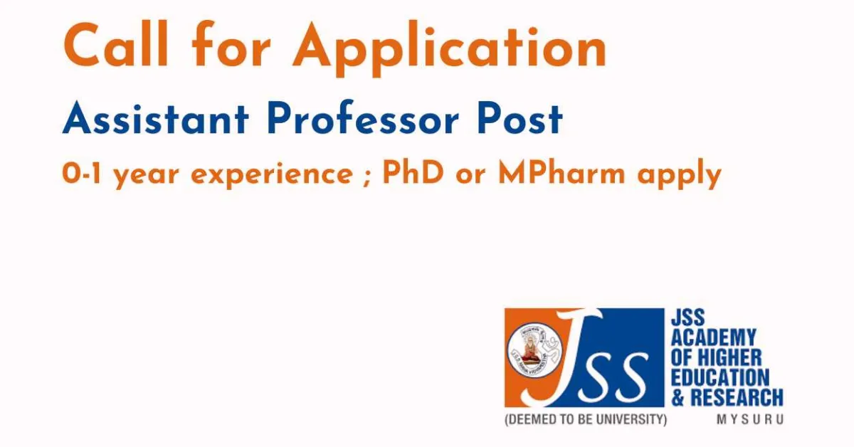JSS College of Pharmacy looking for Assistant Professor