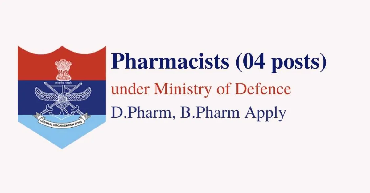 Job for Pharmacists under Ministry of Defence, ECHS Jalandhar