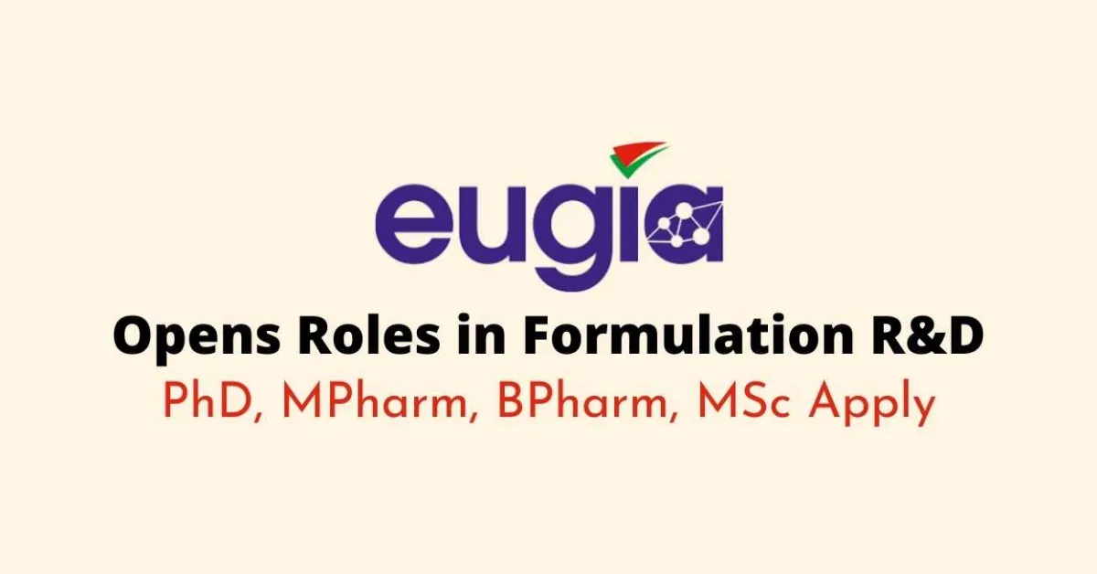 Eugia Pharma Opens Roles in Formulation R&D