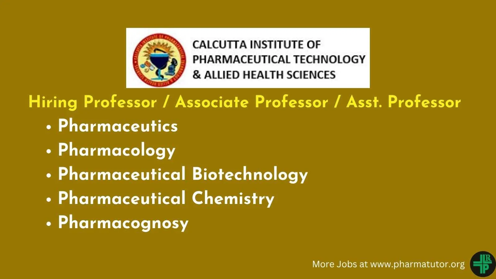 Advertisement for Professor, Associate Professor, Assistant Professor at CIPT & AHS