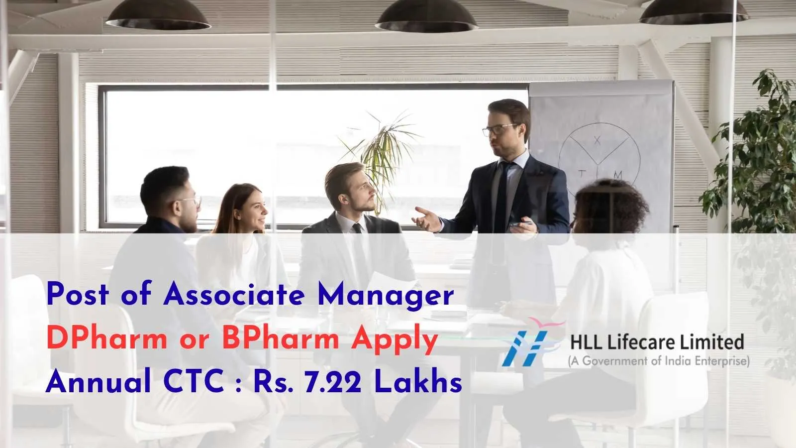 Advertisement for the post of Associate Manager at HLL Lifecare Limited