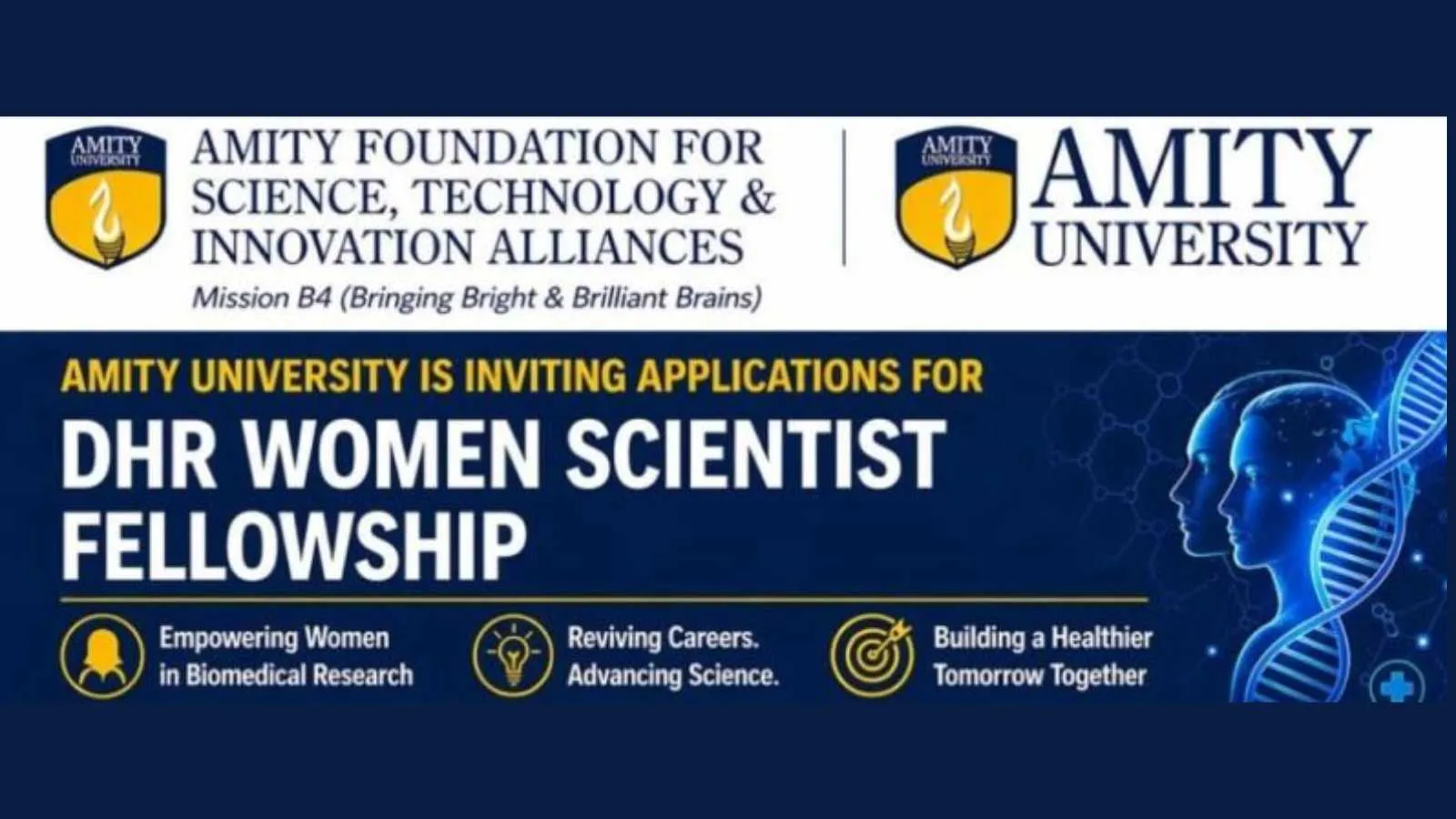 AMITY University is inviting applications for DHR Women Scientist Fellowship