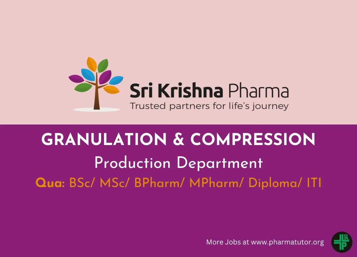 Job as Operators / Chemists at Sri Krishna Pharmaceuticals | B.Sc / M.Sc / B.Pharm / M.Pharm / Diploma / ITI can apply