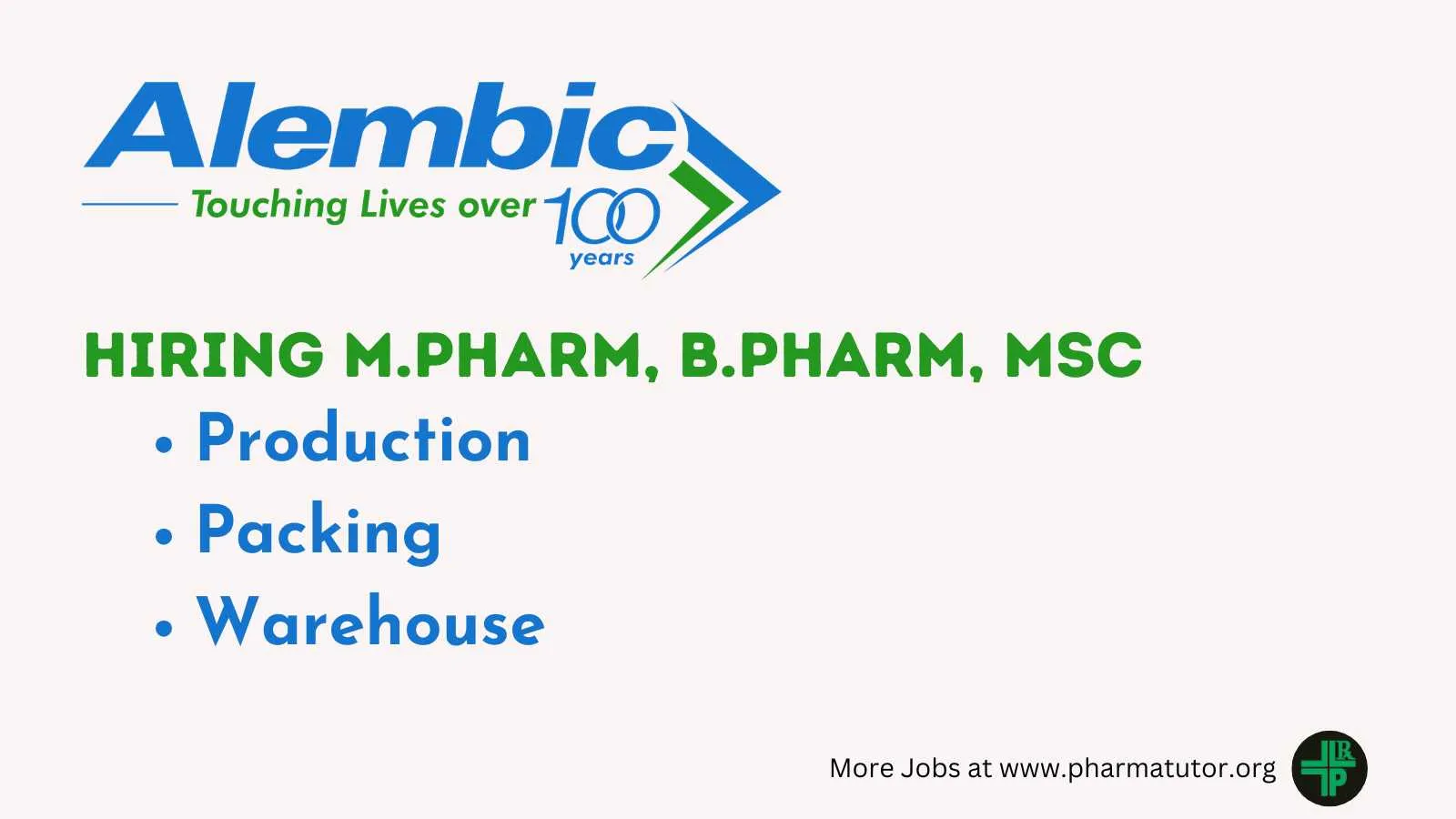Production, Packing and Warehouse Jobs at Alembic Pharmaceuticals