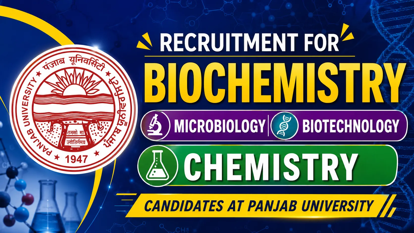 Advertisement for Biochemistry / Microbiology / Biotechnology / Chemistry candidates at Panjab University