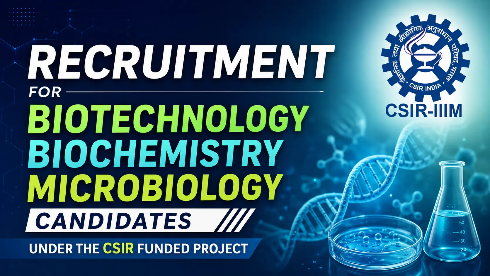 Advertisement for Biotechnology / Biochemistry/ Microbiology candidates under the CSIR funded project at IIIM