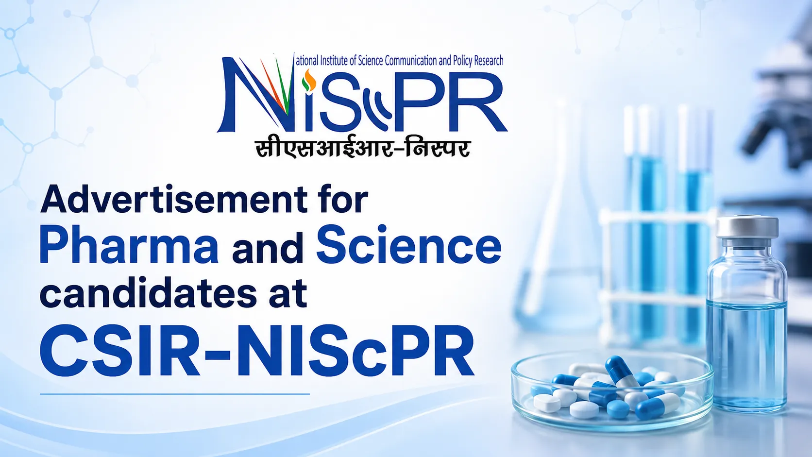 Advertisement for Pharma and Science candidates at CSIR-NIScPR
