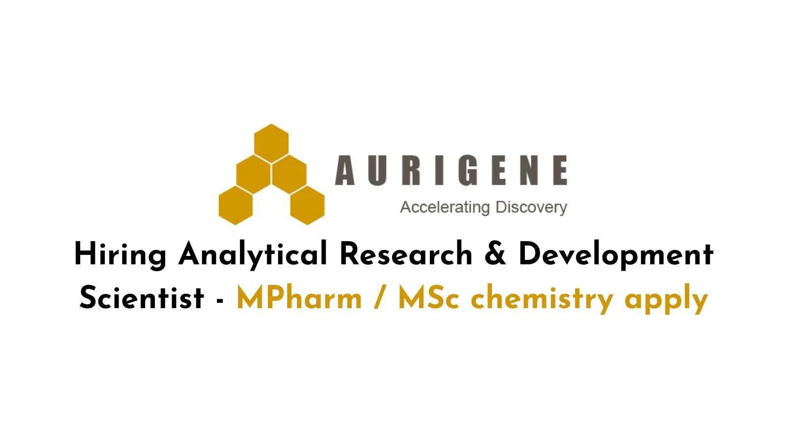Aurigene Hiring Analytical Research & Development Scientist