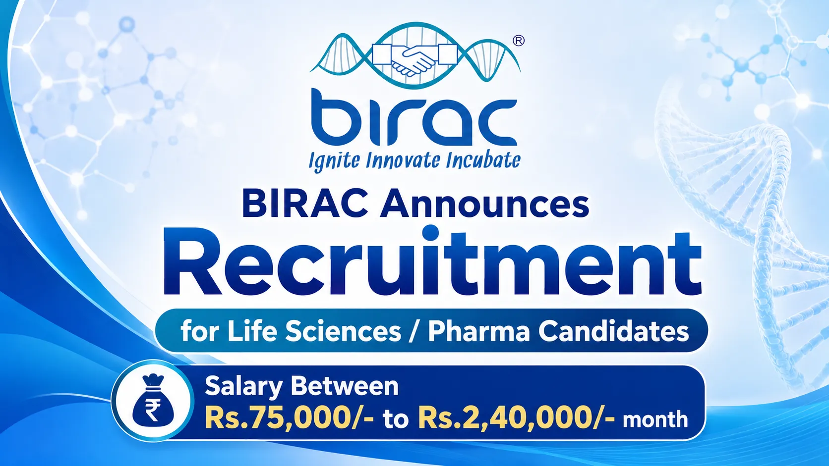 BIRAC Announces Recruitment for Life Sciences / Pharma Candidates 