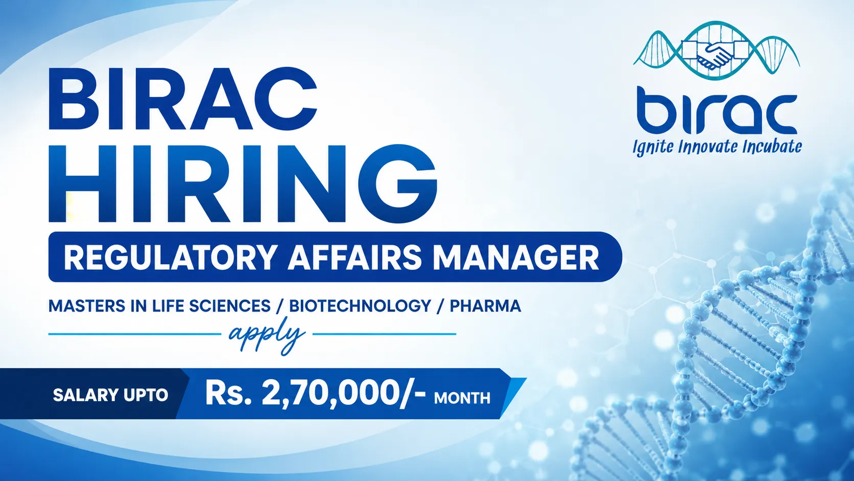 BIRAC Hiring Regulatory Affairs Manager 