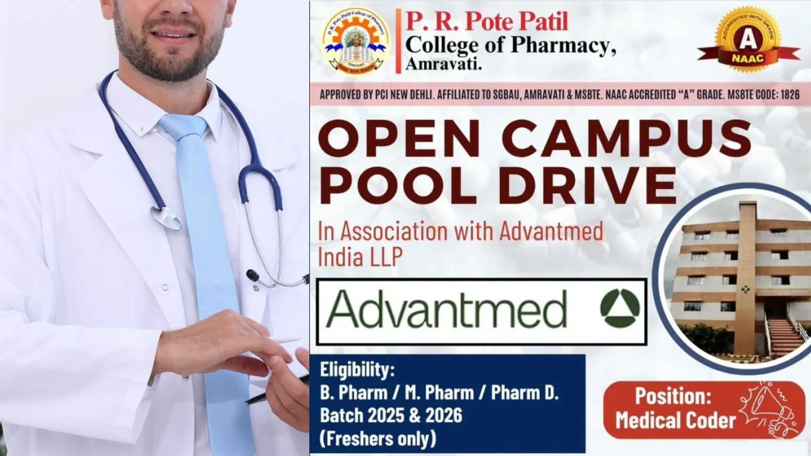 Campus Recruitment Drive at P. R. Pote Patil College of Pharmacy