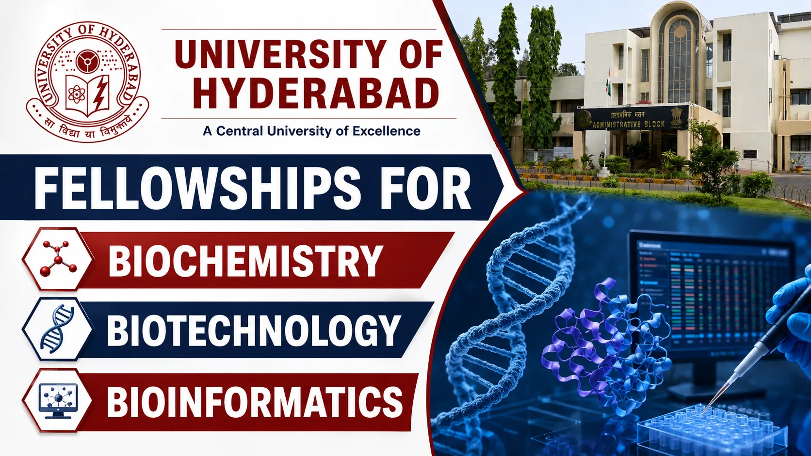 Fellowships for Biochemistry / Biotechnology / Bioinformatics at University of Hyderabad