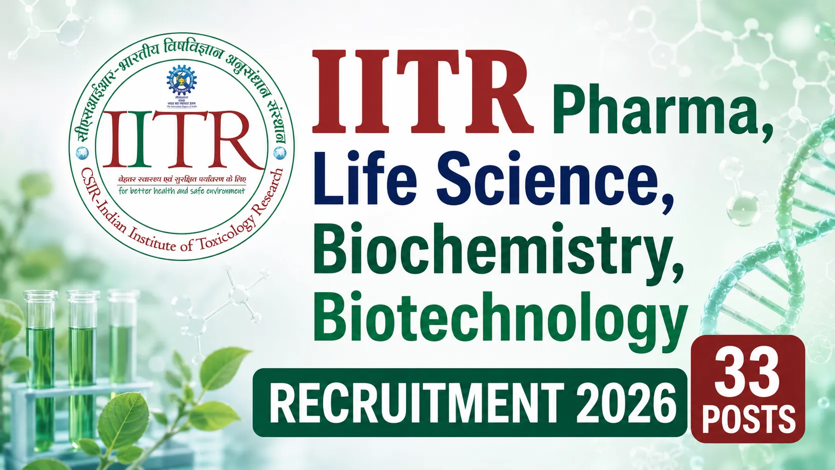 IITR Pharma, Life Science, Biochemistry, Biotechnology Recruitment 2026