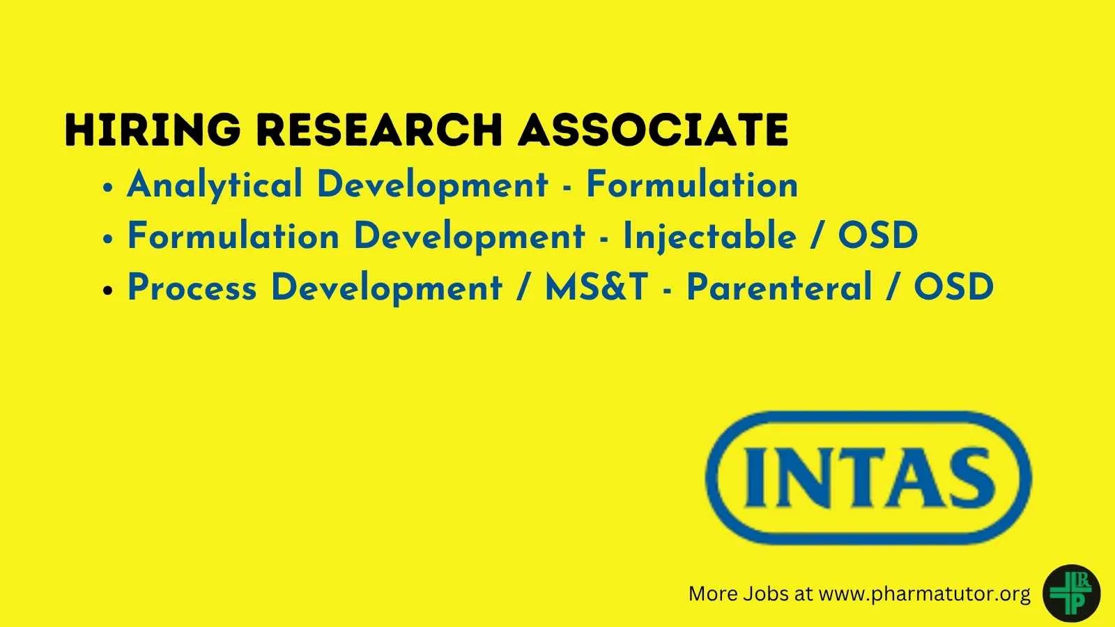 Intas Pharma Hiring Research Associate