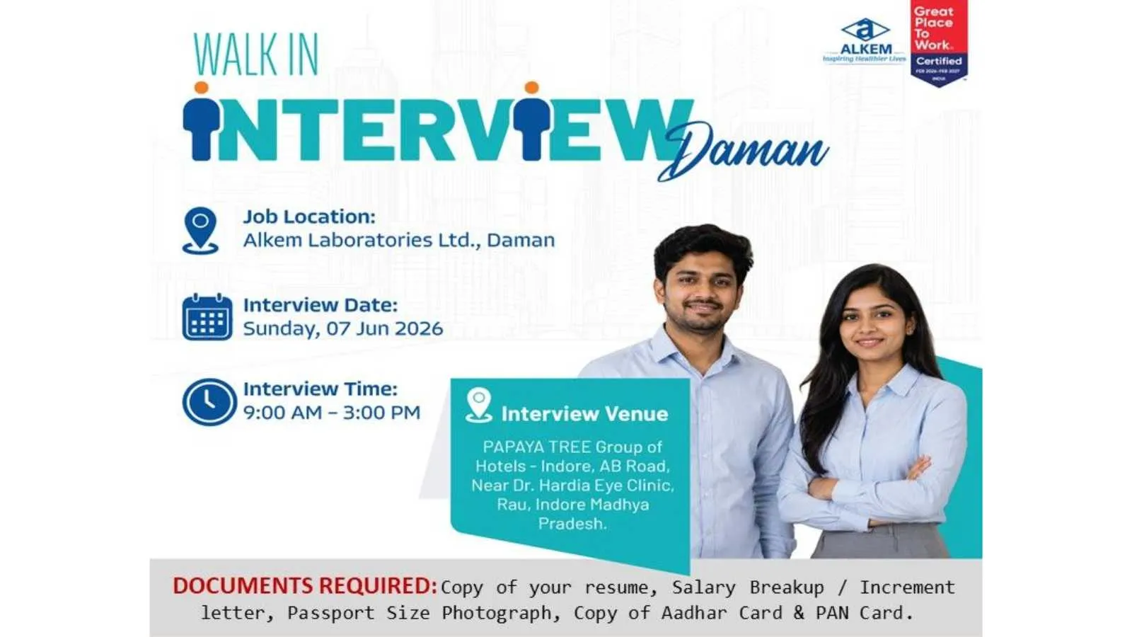 Interview for Quality Control and Production Department at Alkem Laboratories