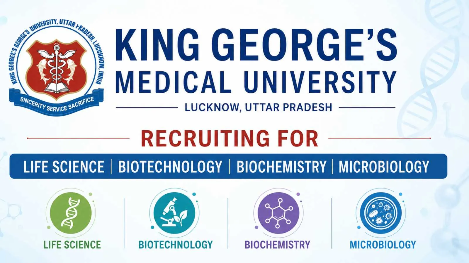 Advertisement for Life Science / Biotechnology / Biochemistry / Microbiology at KGMU