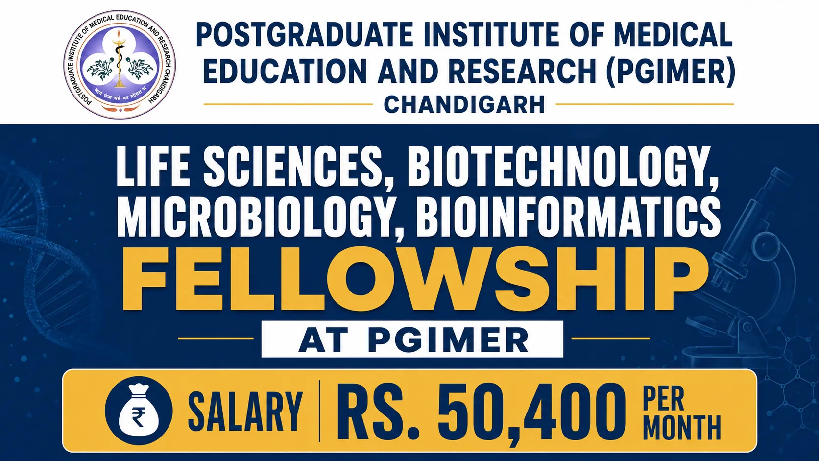 Life Sciences, Biotechnology, Microbiology, Bioinformatics Fellowship at PGIMER