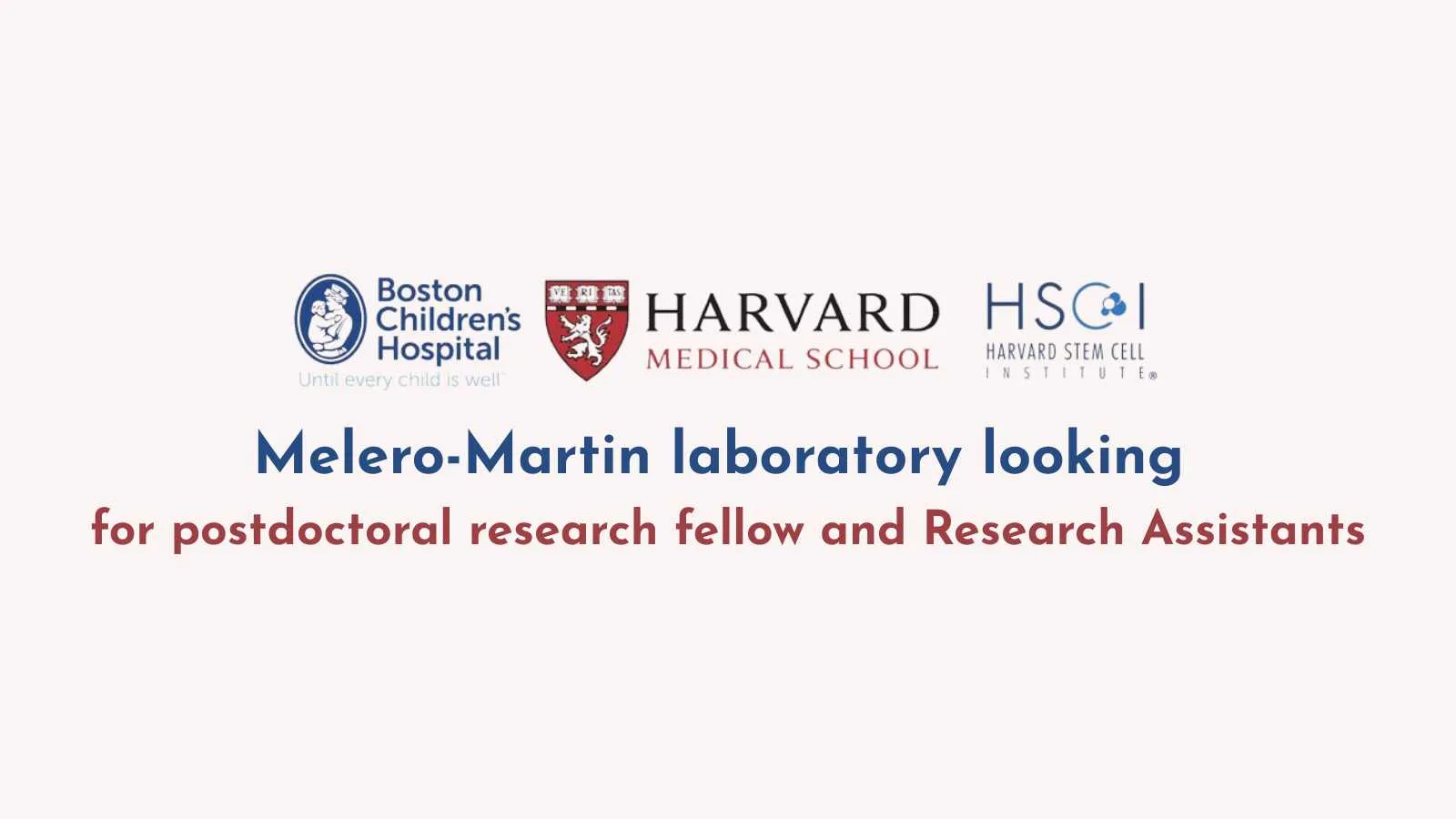 Melero-Martin laboratory looking for postdoctoral research fellow and Research Assistants