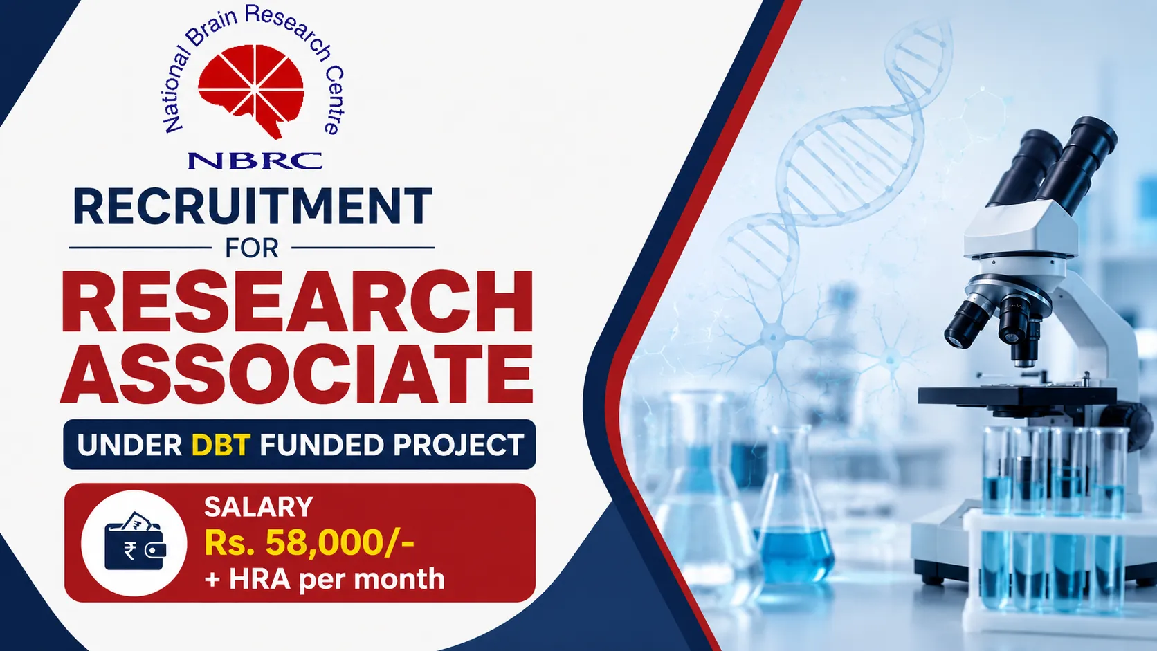 NBRC invites application for the post of Research Associate under DBT funded project