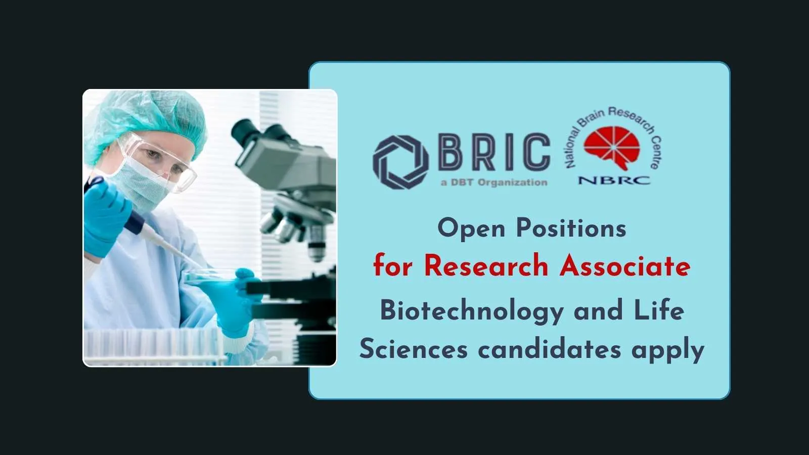 NBRC invites applications from Biotechnology and Life Sciences candidates