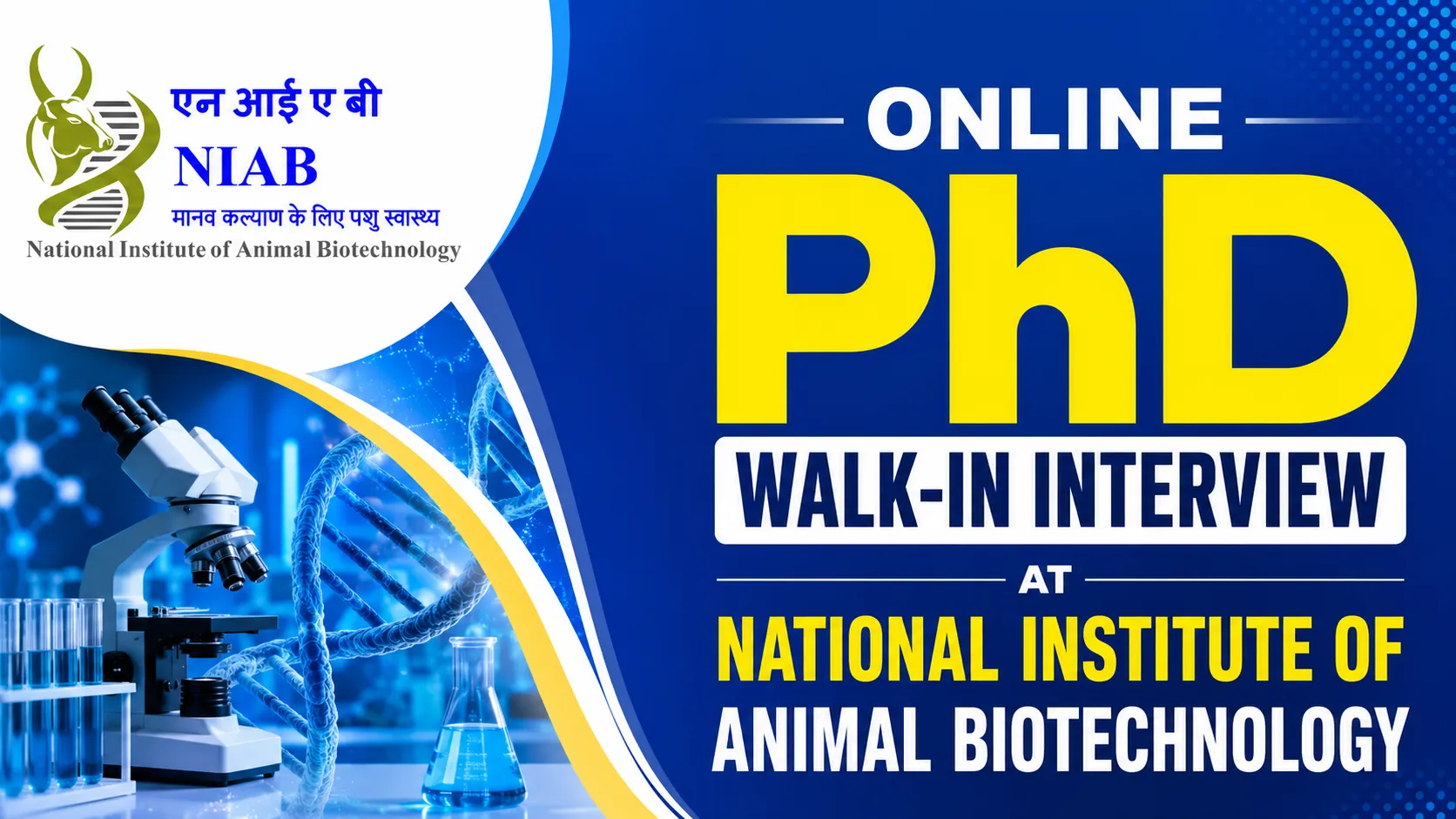 Online PhD Walk-in Interview at National Institute of Animal Biotechnology