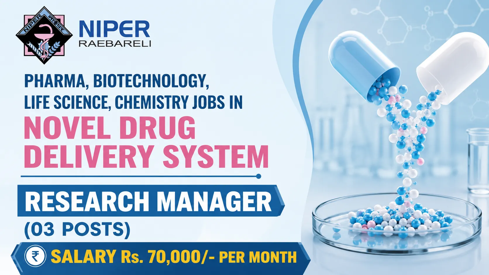 Pharma, Biotechnology, Life Science, Chemistry Jobs in Novel Drug Delivery System, NIPER