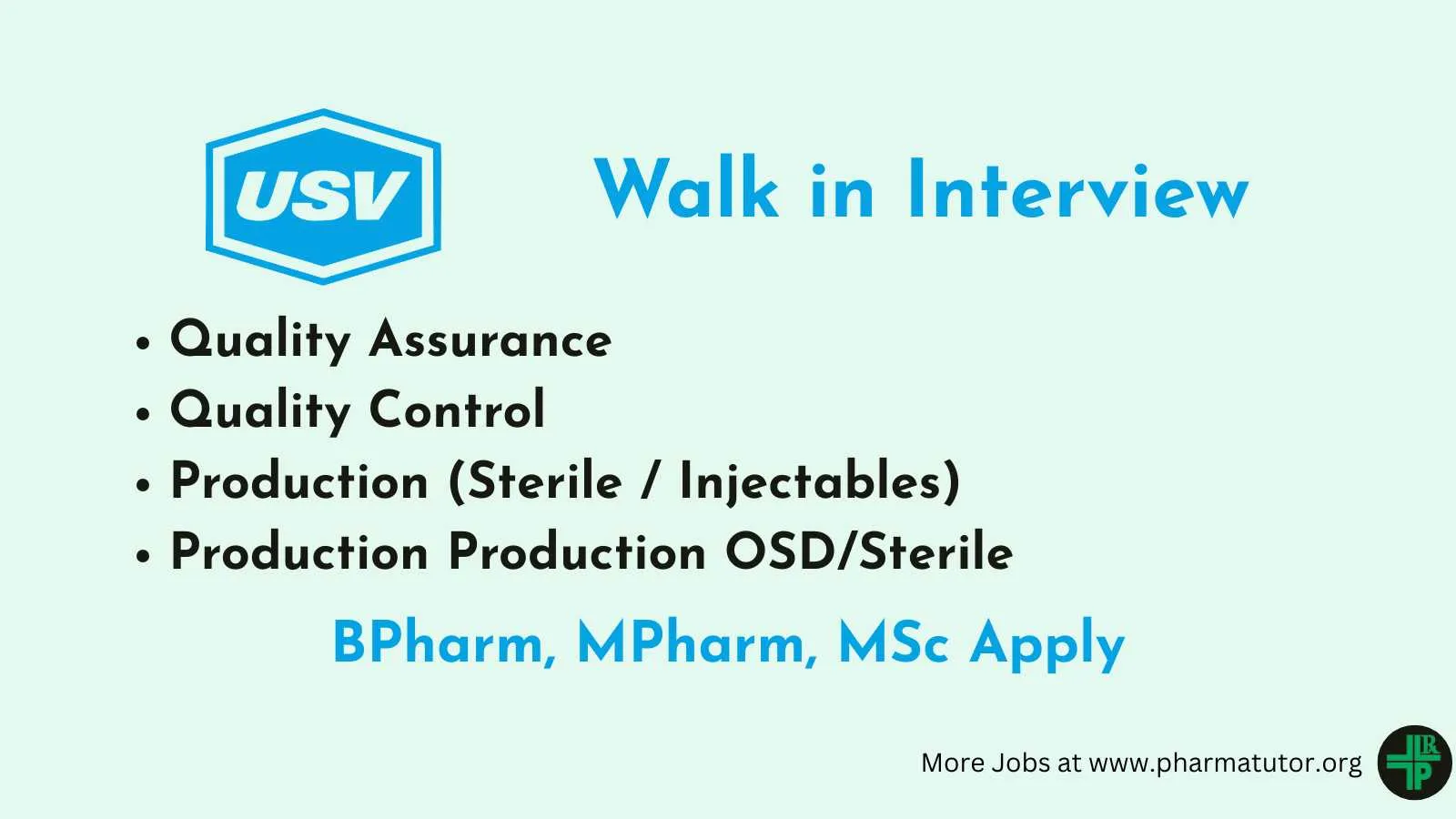 Production, Quality Control and Quality Assurance Jobs at USV Private Limited