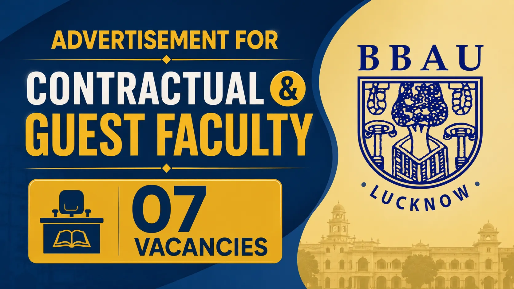 Advertisement for Contractual and Guest Faculty at Babasaheb Bhimrao Ambedkar University