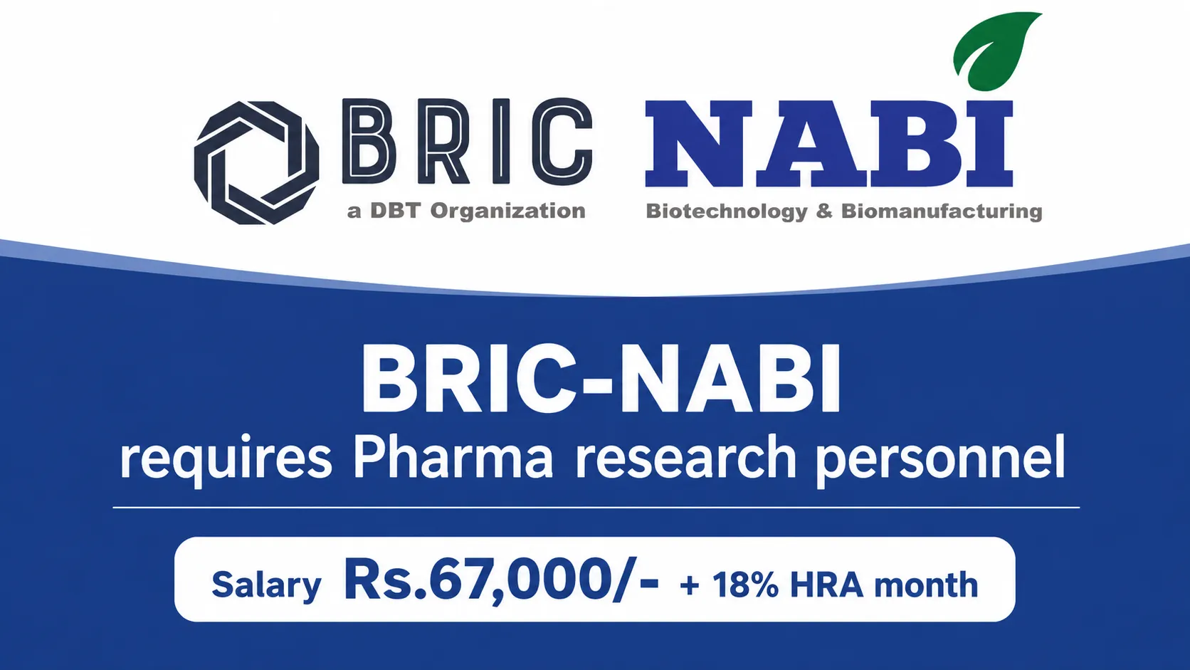 BRIC-NABI invites applications for Pharma Research Associateship | NABI is an autonomous Institute under the Department of Biotechnology, Government