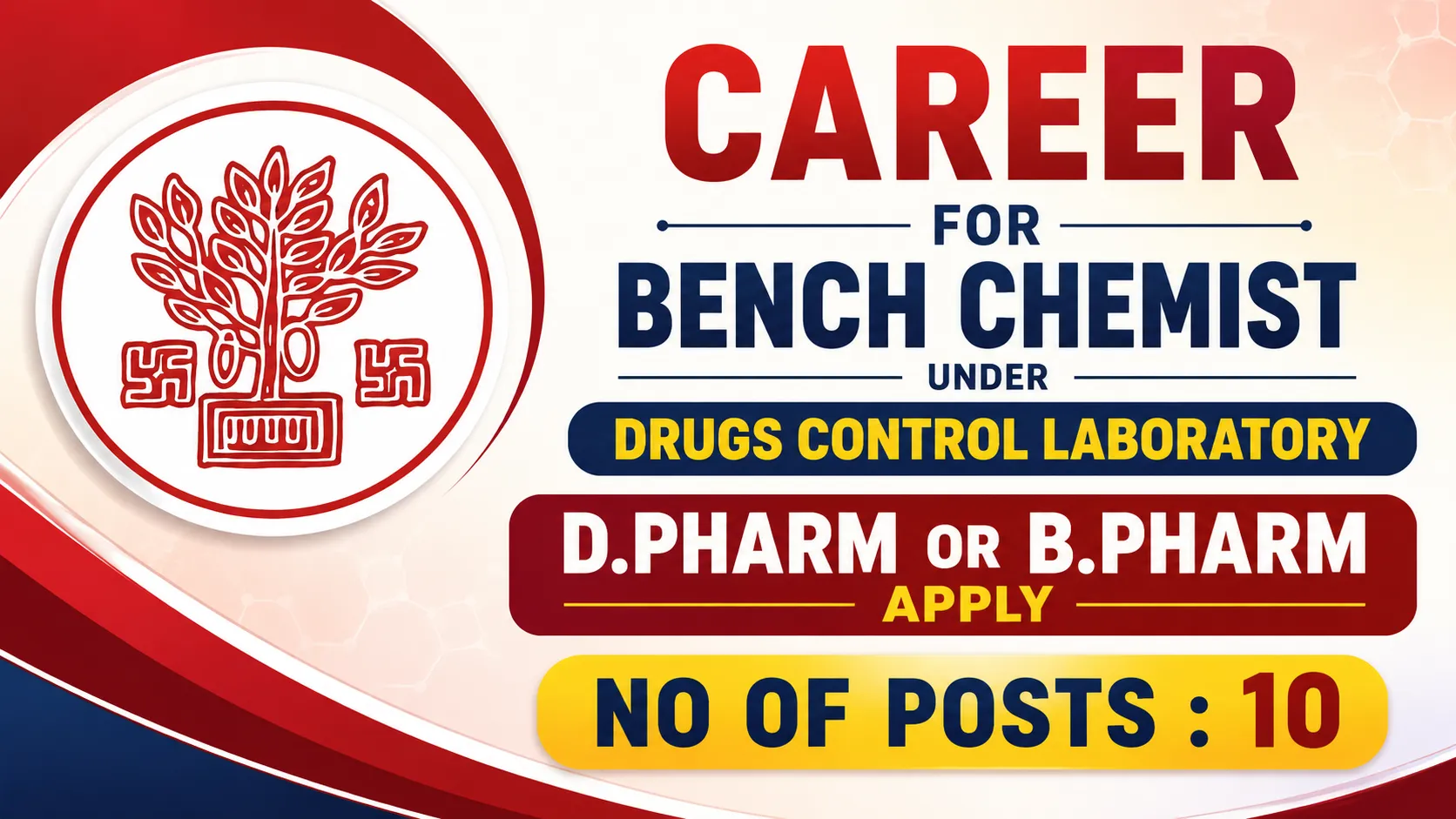 Career for Bench Chemist under Drugs Control Laboratory
