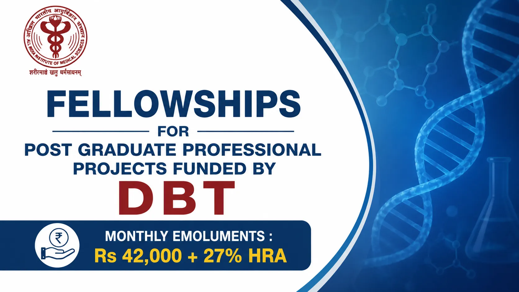 Fellowships for Post Graduate Professional projects funded by DBT, AIIMS