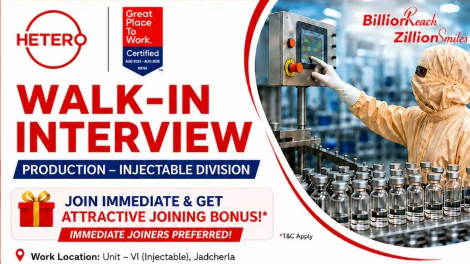 Hetero Hiring Pharma and Science candidates in Production / QA / QC