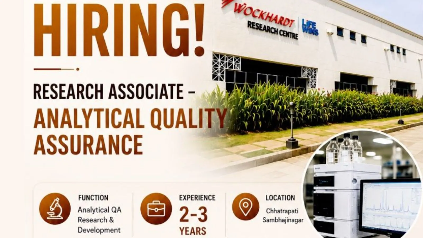 Hiring Research Associate in Analytical Quality Assurance at Wockhardt Group