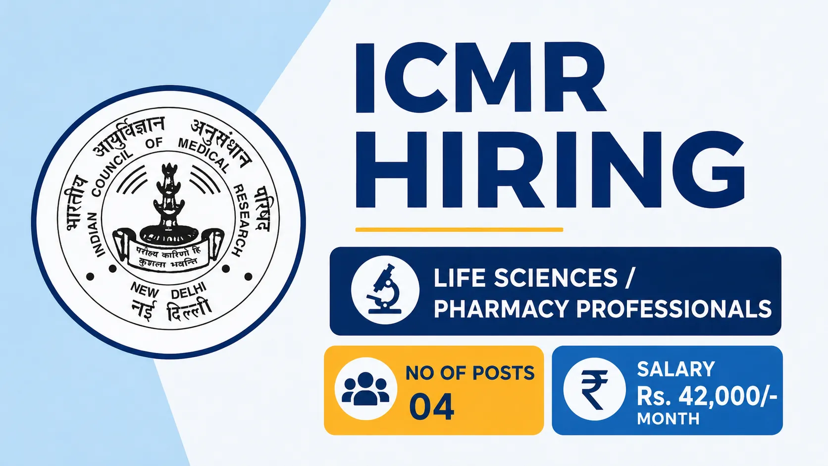 ICMR Hiring : Life Sciences / Pharmacy Professionals