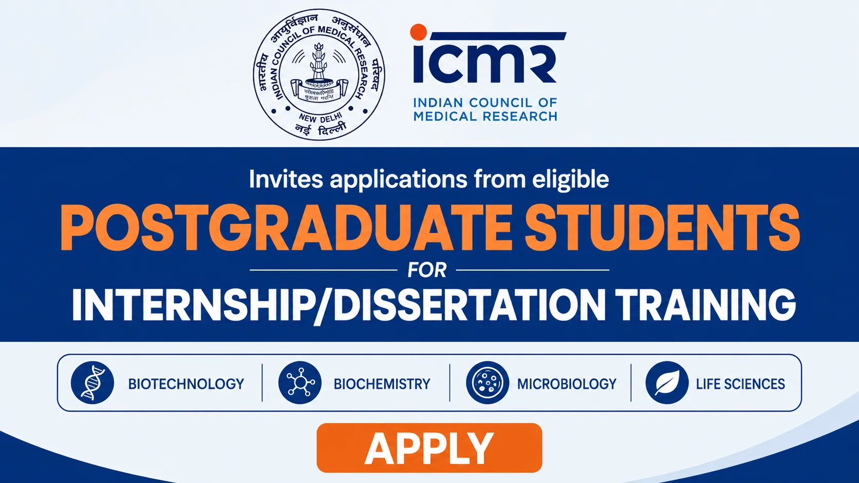 ICMR-NIHR invites applications from eligible postgraduate students for Internship/Dissertation Training