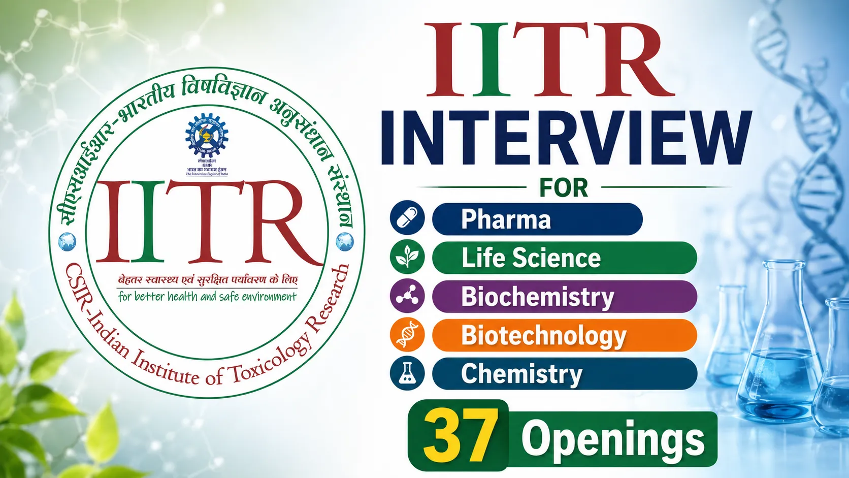 IITR Interview for Pharma, Life Science, Biochemistry, Biotechnology, Chemistry candidates