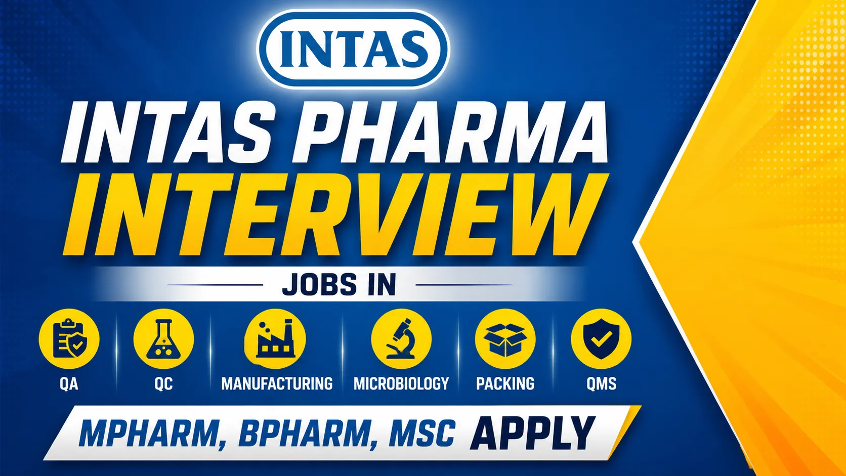 Intas Pharma Interview : Jobs in QA, QC, Manufacturing, Microbiology, Packing and QMS