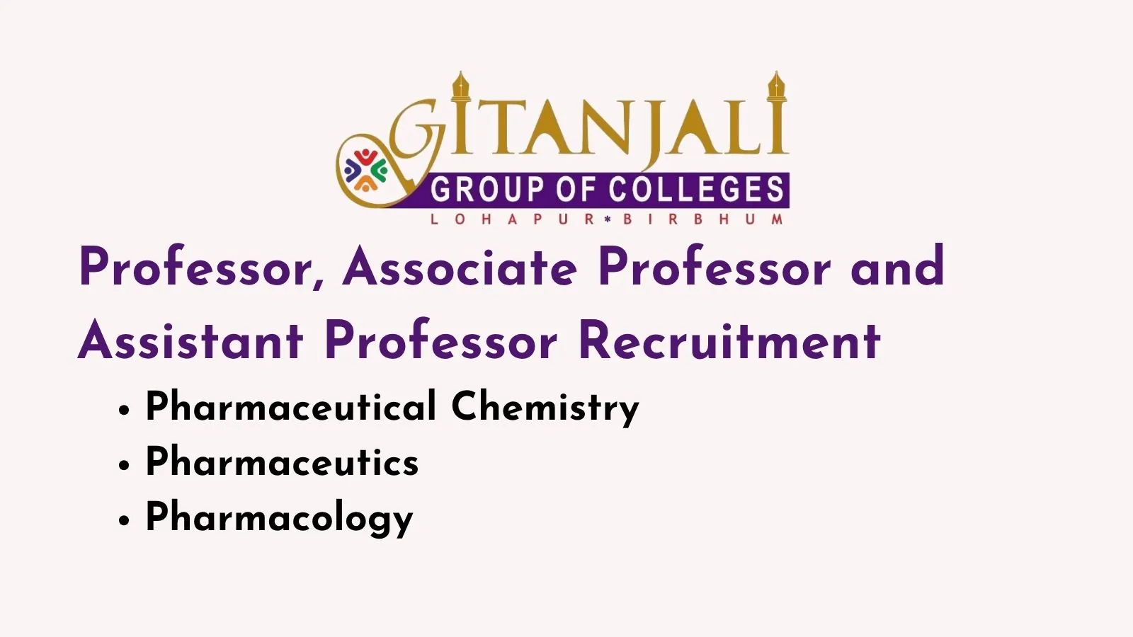 Job for Professor, Associate Professor and Assistant Professor at Gitanjali Group of Colleges, Pharmacy