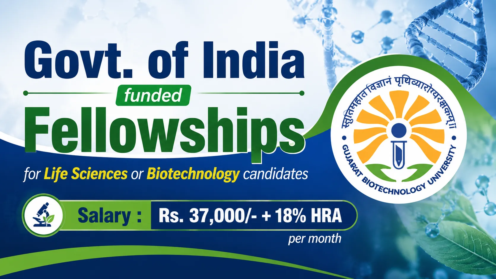 Life Sciences or Biotechnology Fellowships at Gujarat Biotechnology University