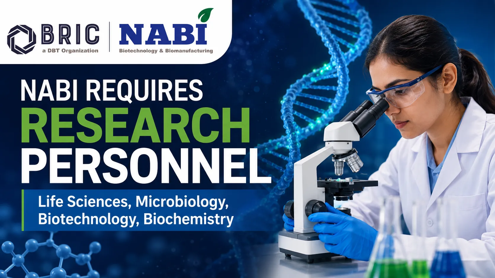 NABI requires research personnel - Life Sciences, Microbiology, Biotechnology, Biochemistry apply
