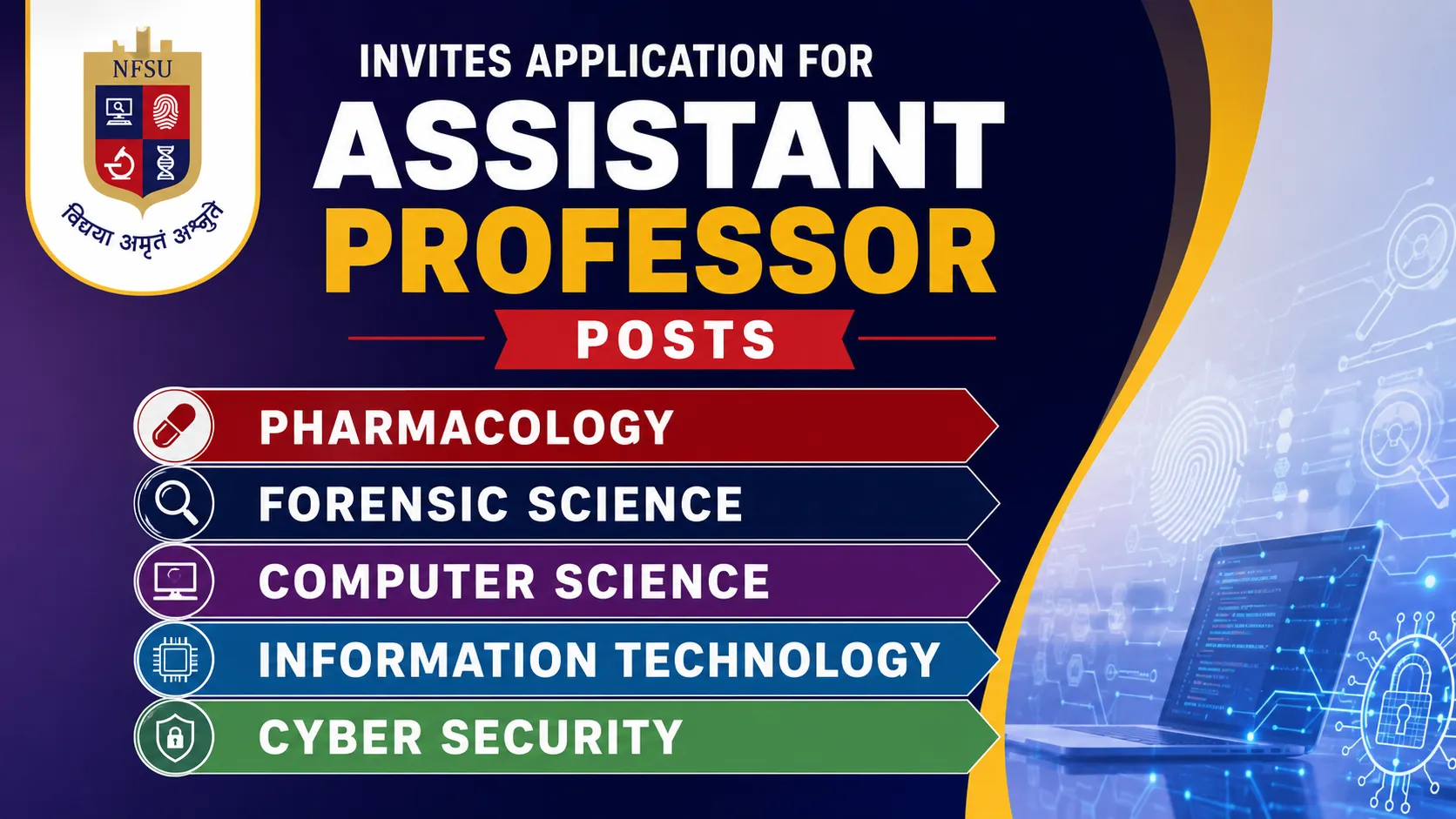NFSU Invites application for Assistant Professor posts