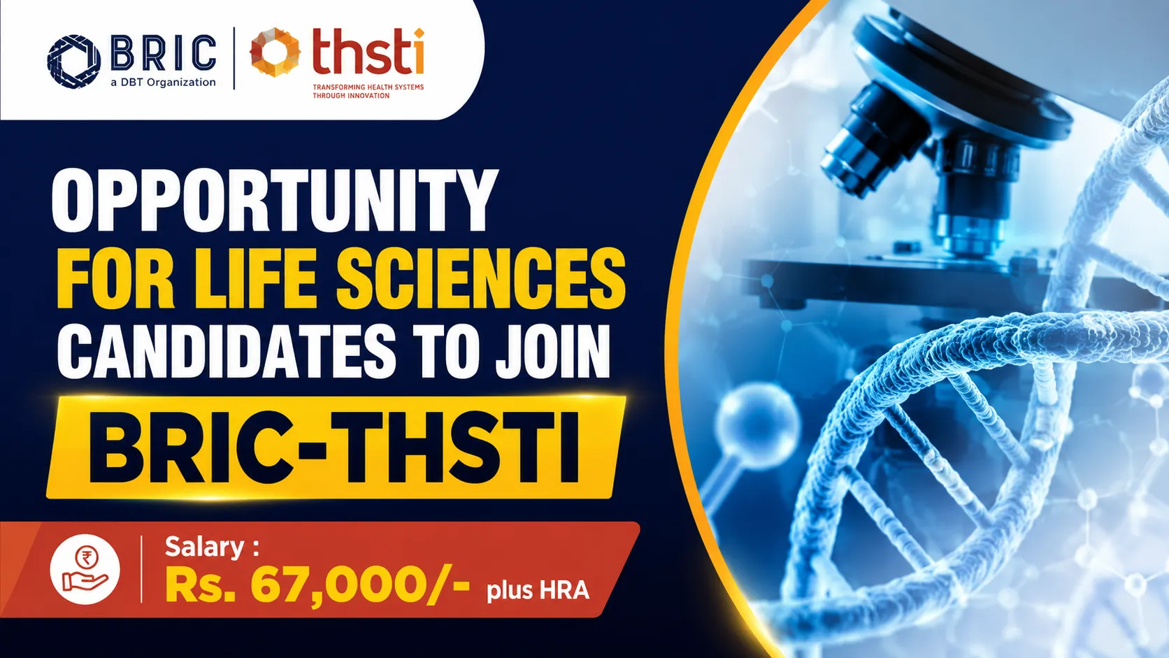 Opportunity for Life Sciences candidates to join BRIC-THSTI