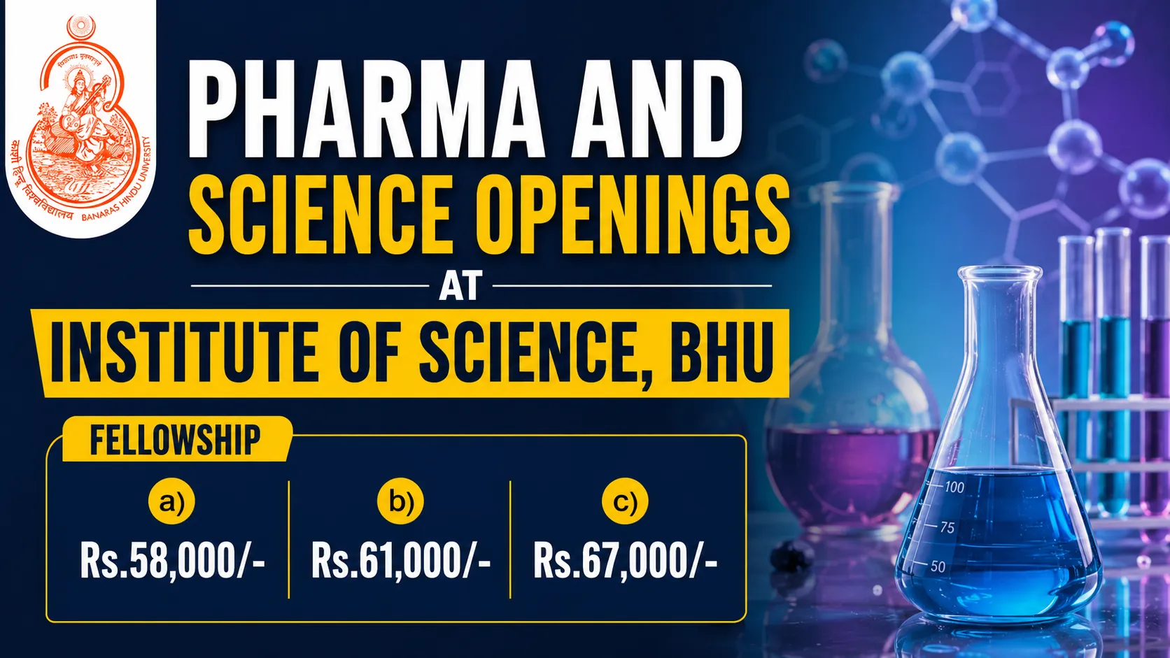 Pharma and Science Openings at Institute of Science, Banaras Hindu University