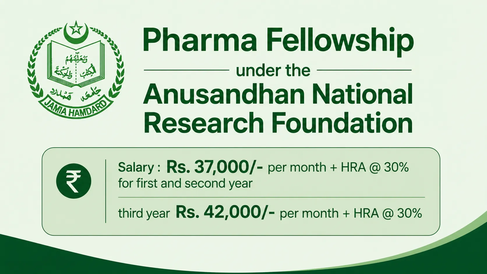 Pharma Fellowship under the Anusandhan National Research Foundation at Jamia Hamdard