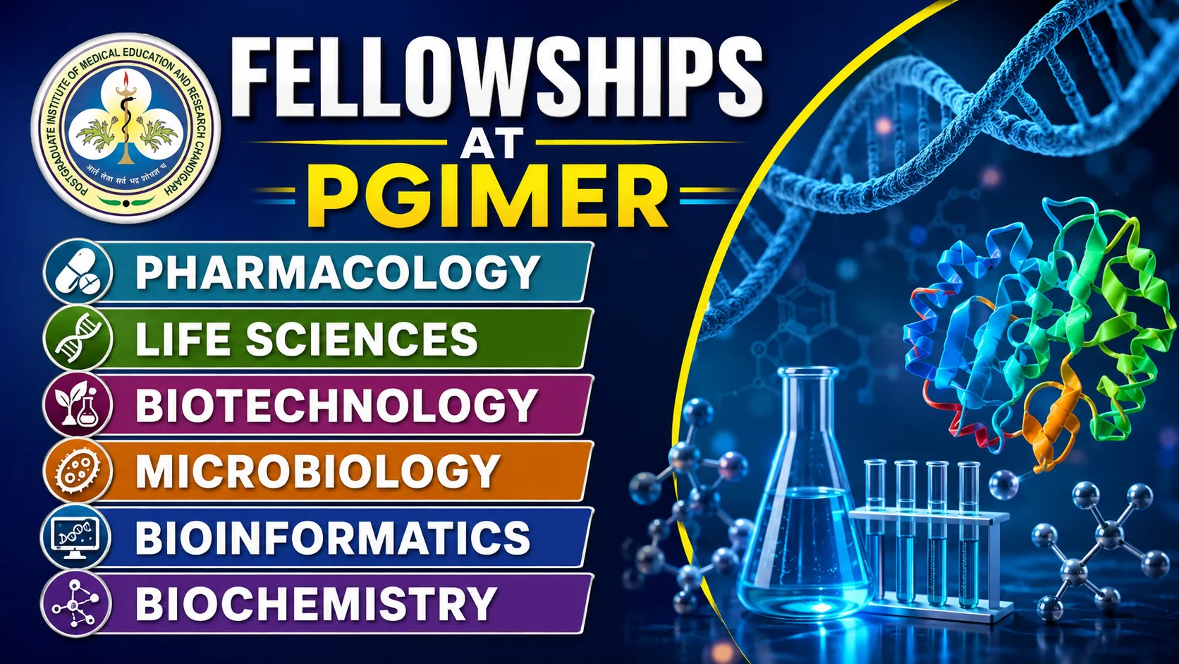 Pharmacology, Life Sciences, Biotechnology, Microbiology, Bioinformatics, Biochemistry Fellowships at PGIMER