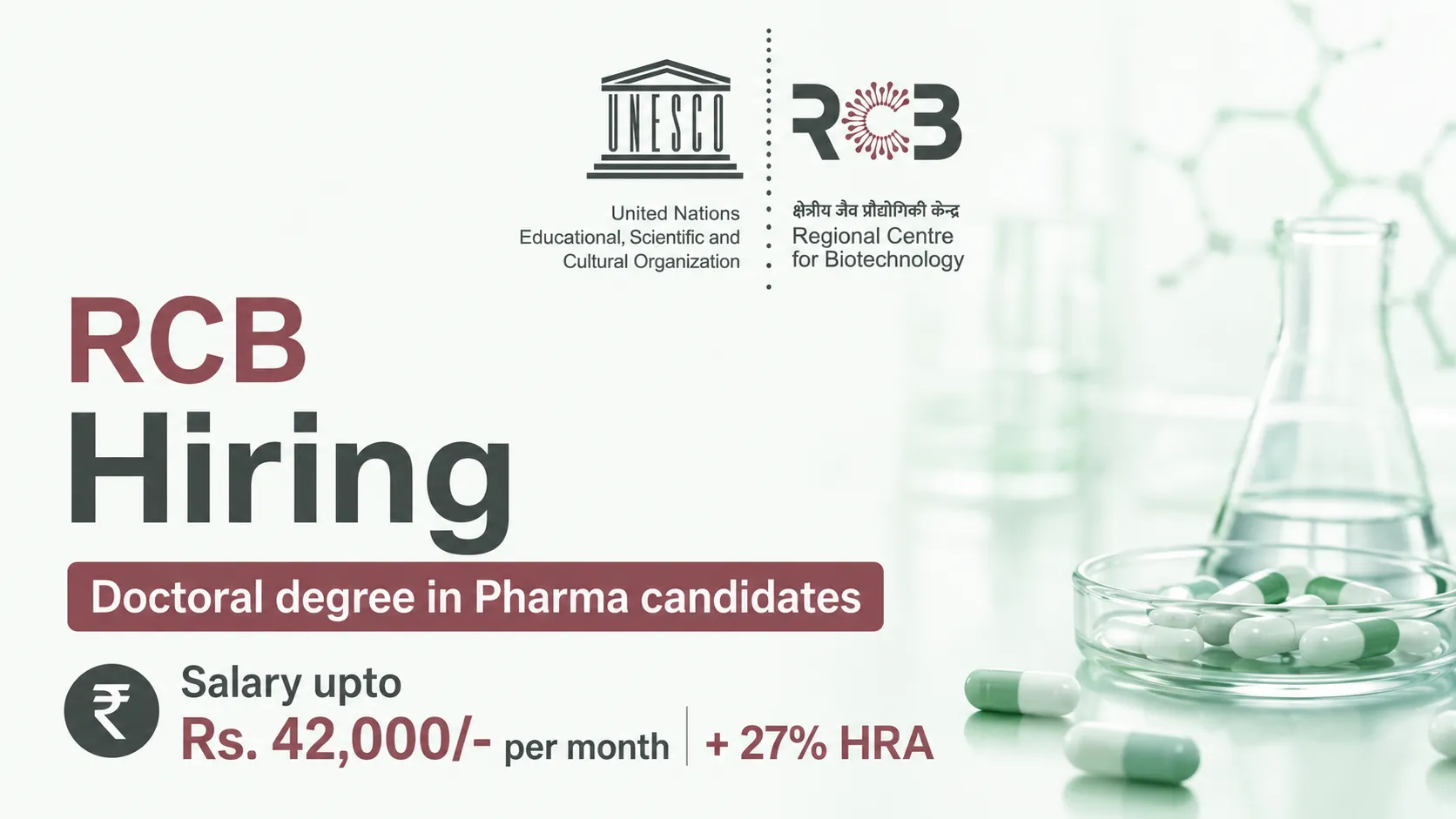 RCB Hiring Doctoral degree in Pharma candidates