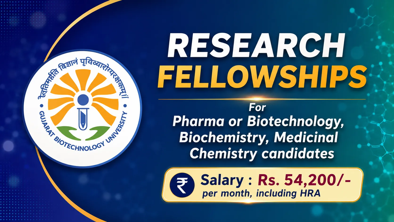 Research Fellowships for Pharma or Biotechnology, Biochemistry, Medicinal Chemistry candidates at GBU