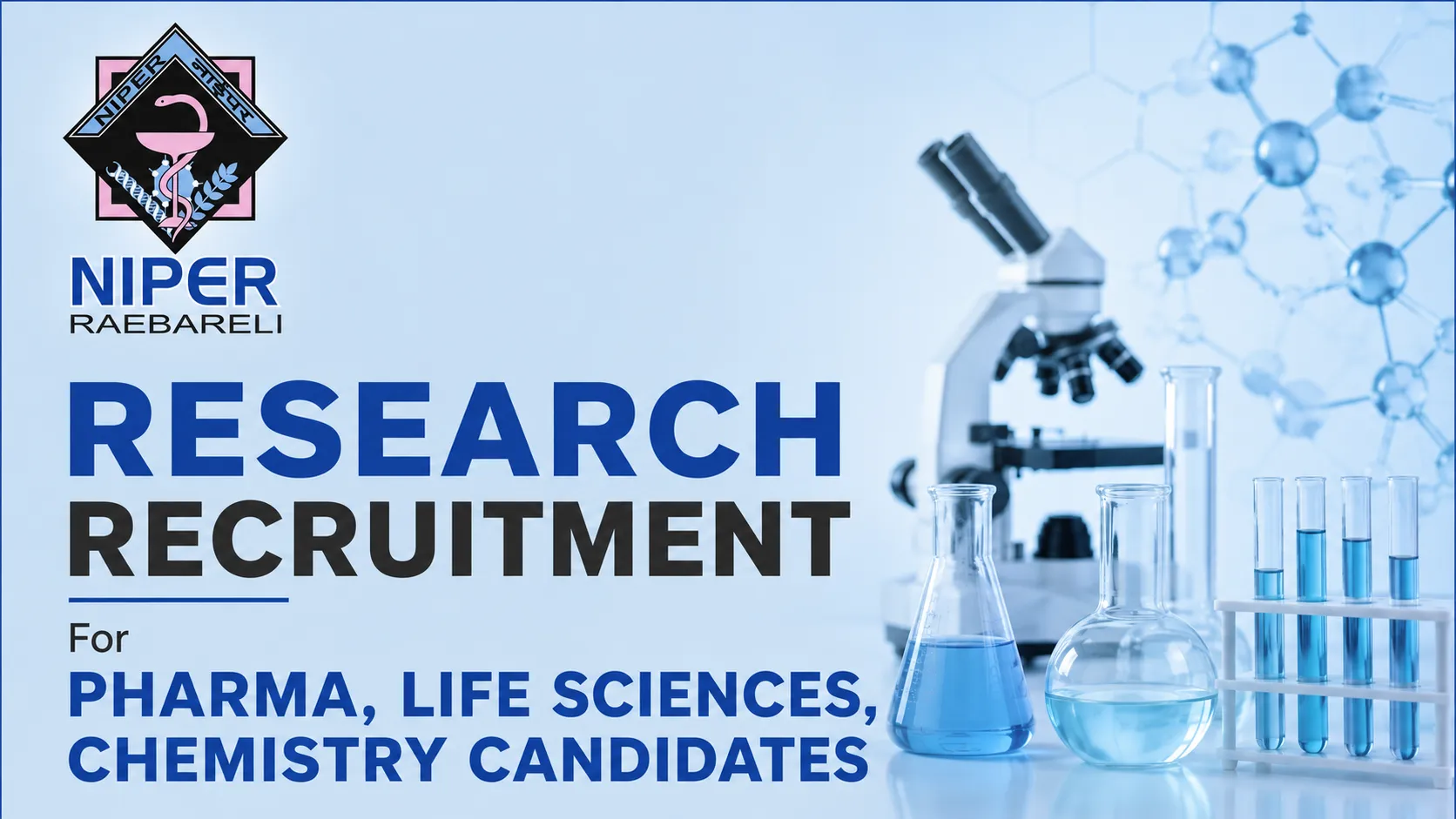 NIPER hiring Junior Research Assistant | Research Recruitment for Pharma, Life Sciences, Chemistry candidates